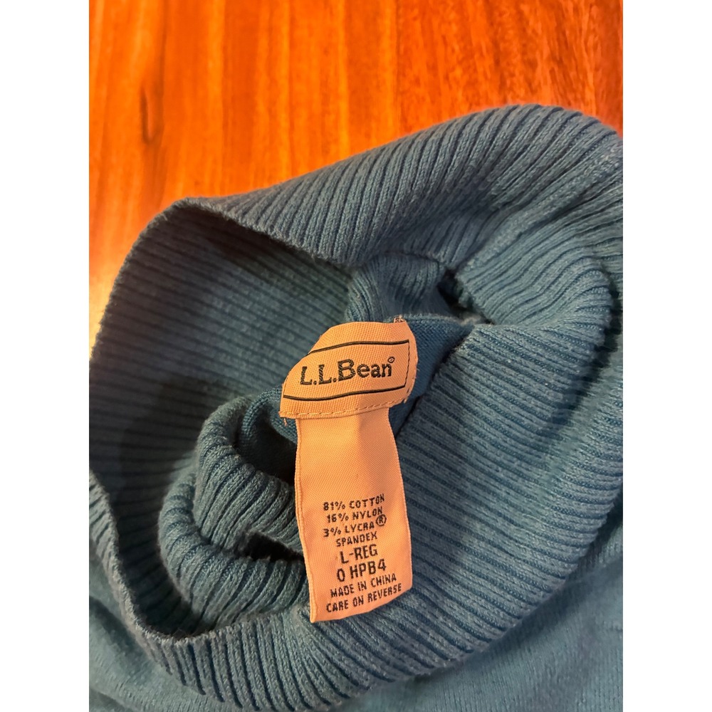 LL Bean Womens Teal Blue Cotton Blend Turtleneck Sweater Knit Top Size L Large - Picture 2 of 6